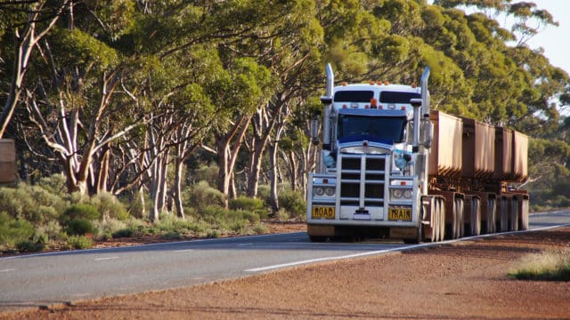 Roadtrain travelling on Australian outback road