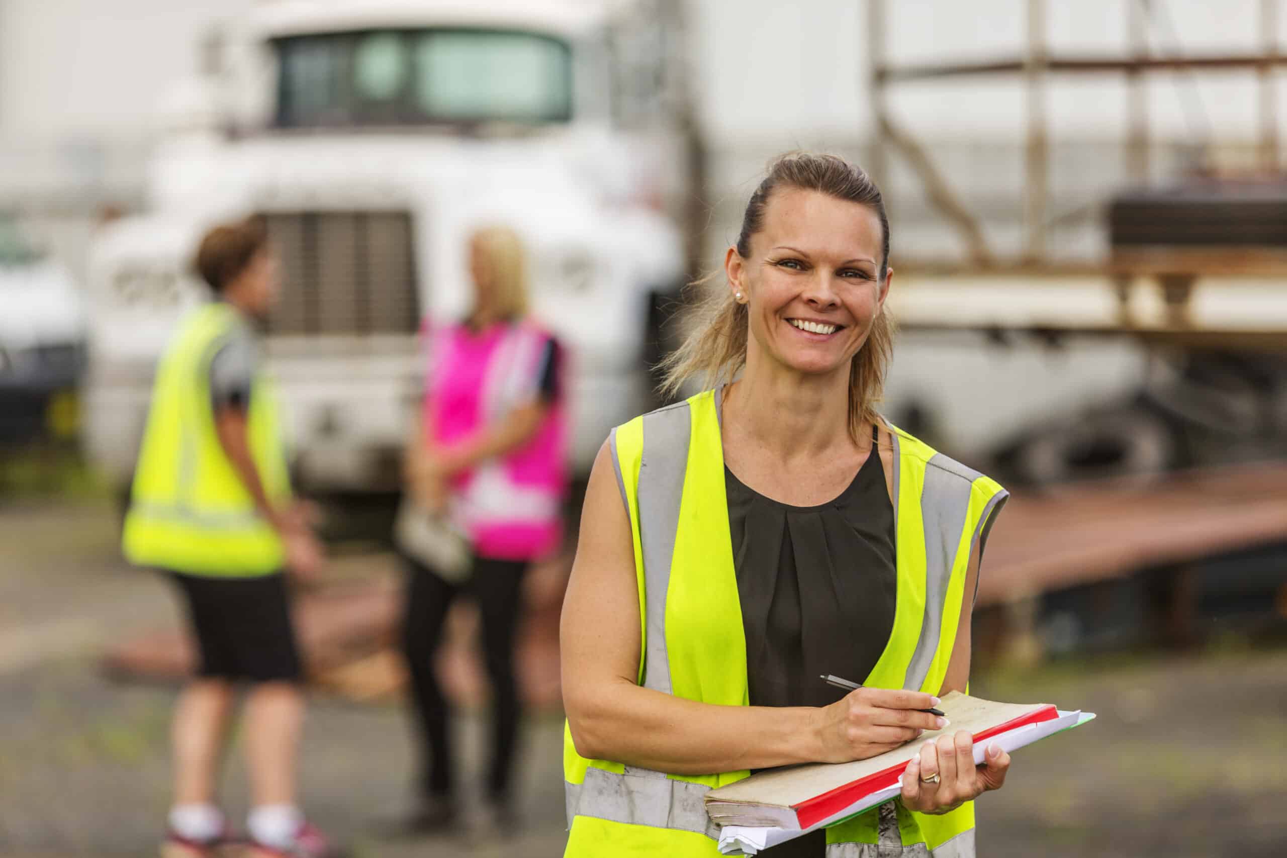 Women working in the transport industry wearing hi vis clothes